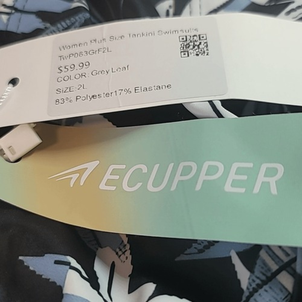 Ecupper‎ Black and Blue Leaf Print 2 Piece Tankini Swimsuit - Picture 16 of 16